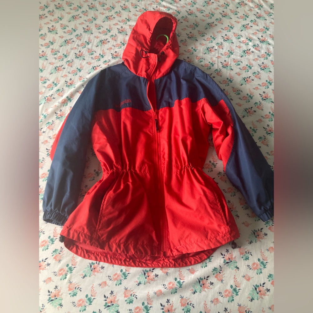 Columbia Women Hiking Windbreaker Jacket Red & Navy Color Block Gorpcore Hoodie